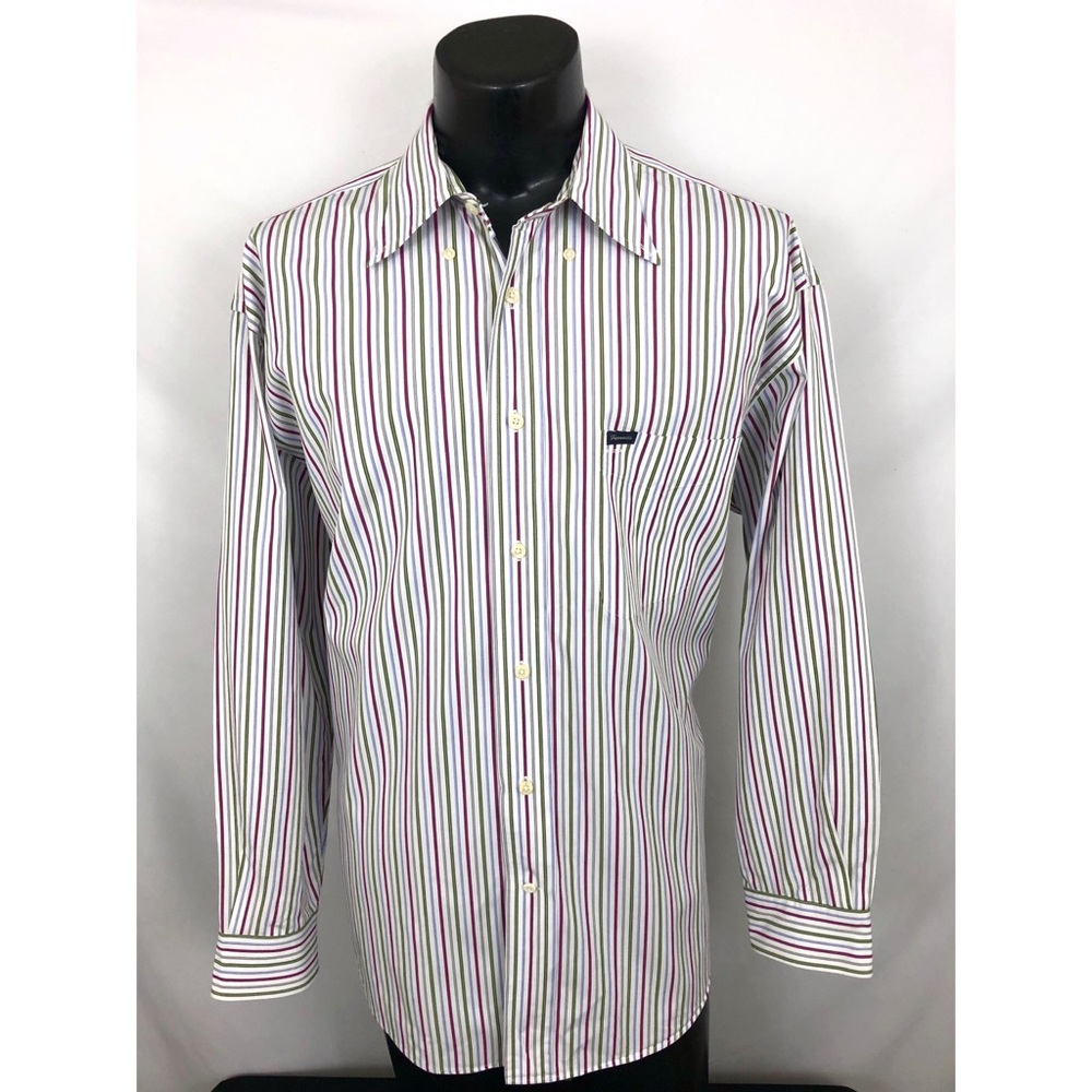 Faconnnable Mens Button Up Shirt White Striped XL